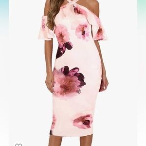 Summer Off The Shoulder Ruffle Floral Print Bodycon Midi Dress